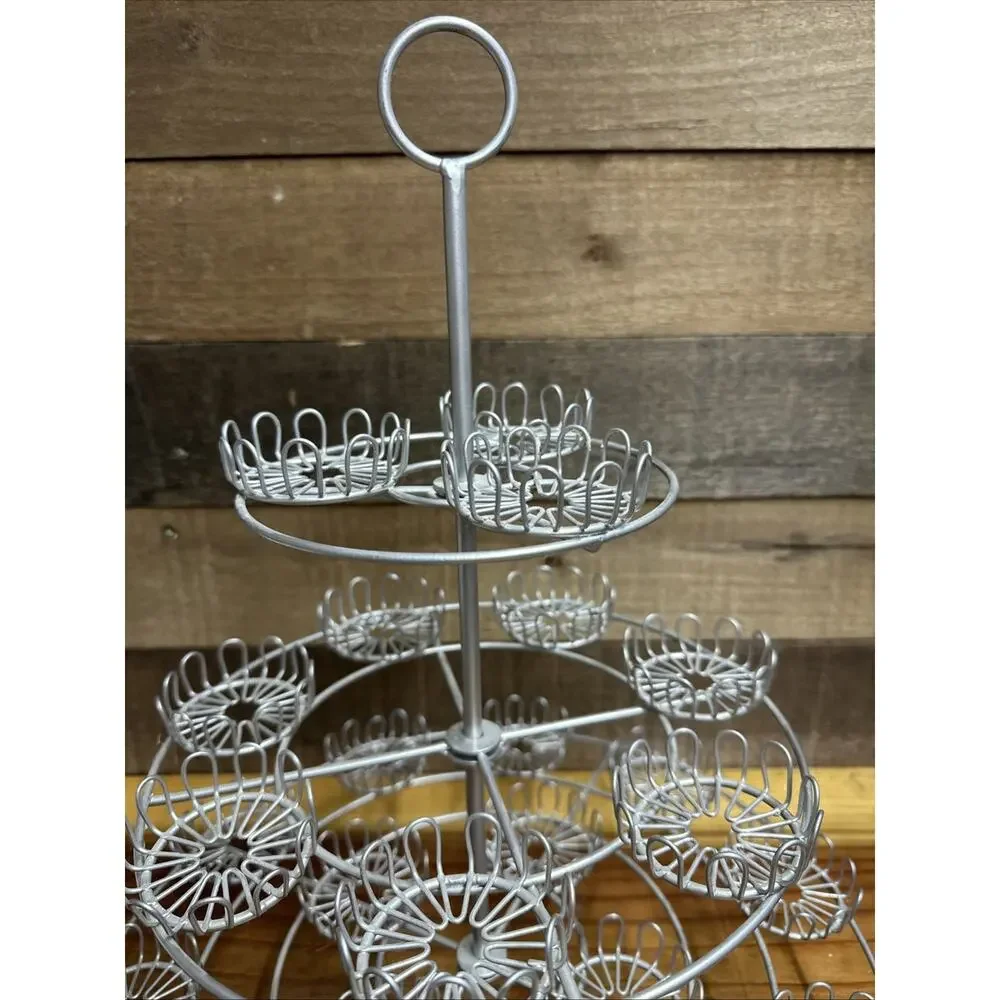 Pretty Silver Wire Scroll 3-Tier-24 Cupcake Holder Tree Stand Display